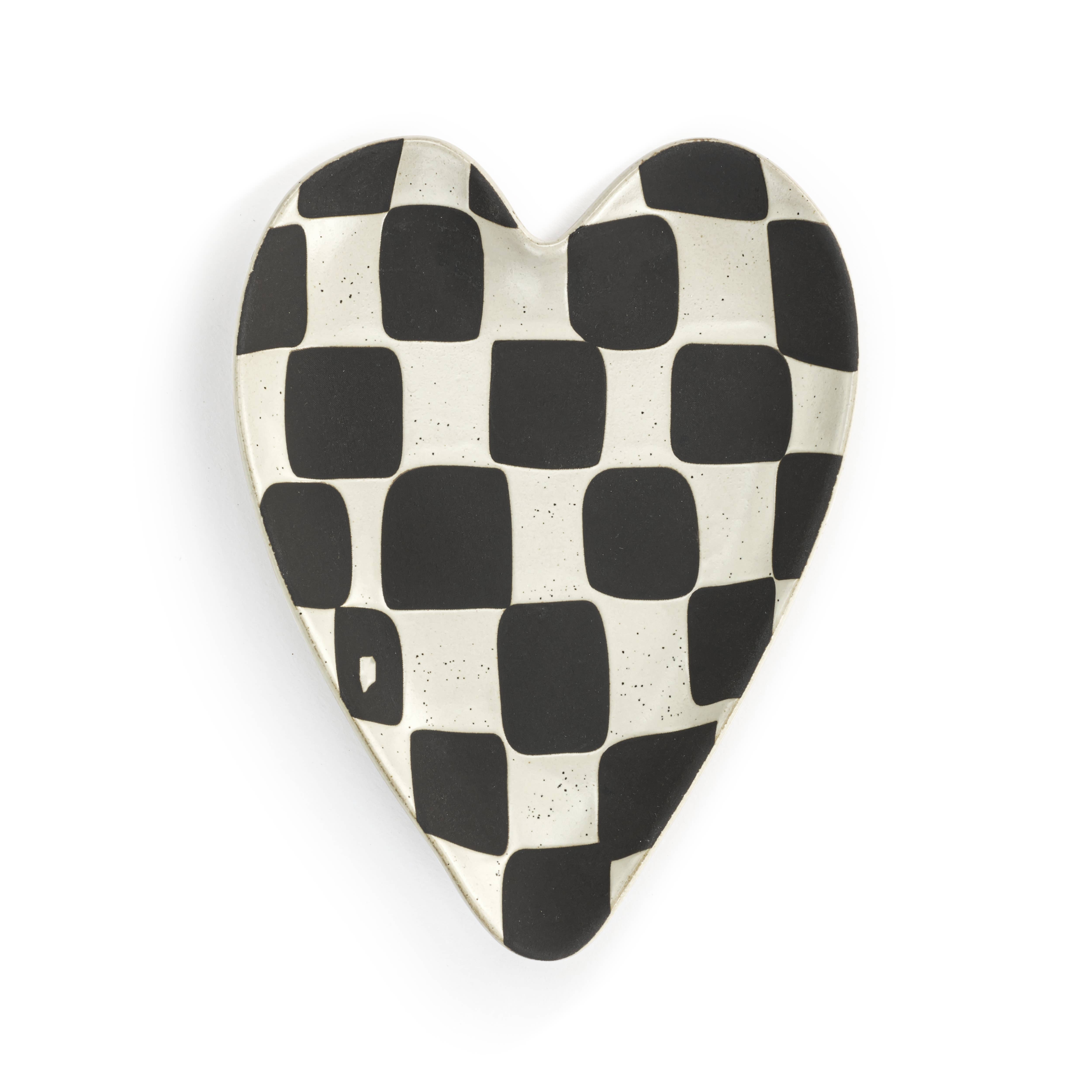 Black White Checker Heart Shaped Spoon Rest - Thumbnail 2