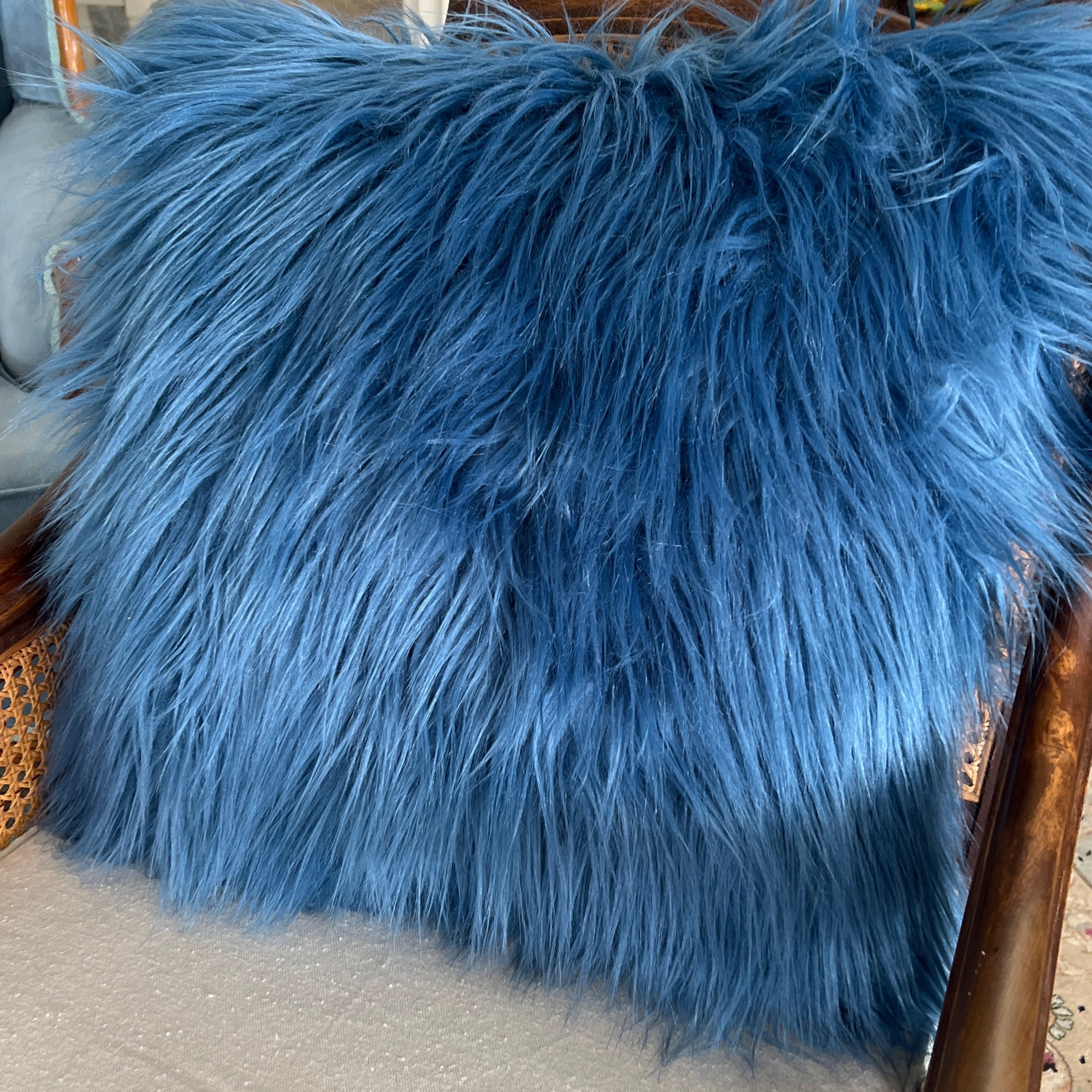 Blue faux fur pillow sale